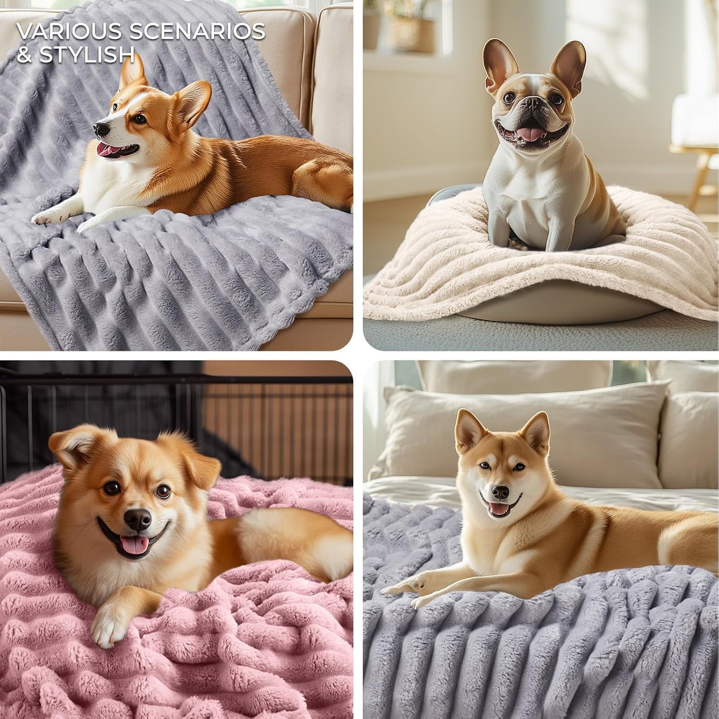 3 Pack Fleece Flannel Dog Cat Blankets