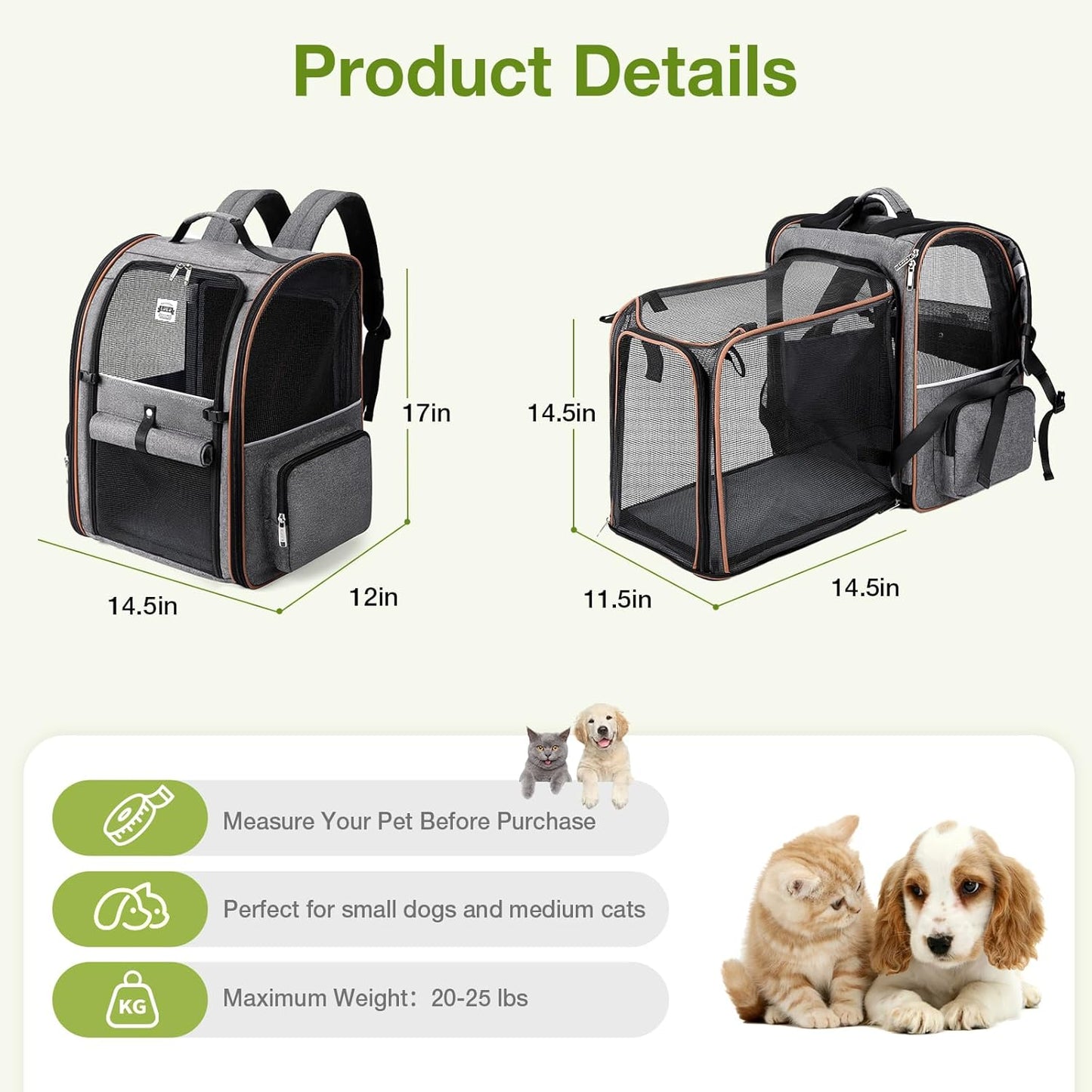 Pet Expandable Backpack Carrier