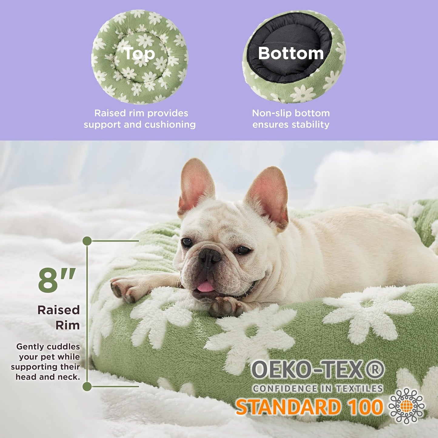 Jacquard Shaggy Plush Calming Bolster Bed