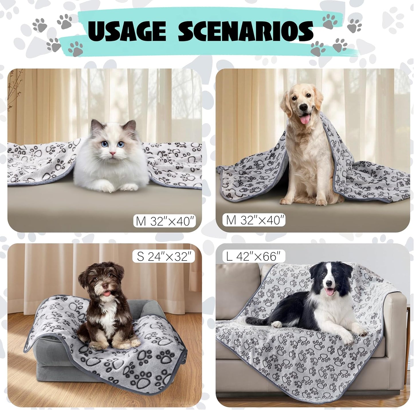 Dog Cat Flannel Cute Paw Print Blanket