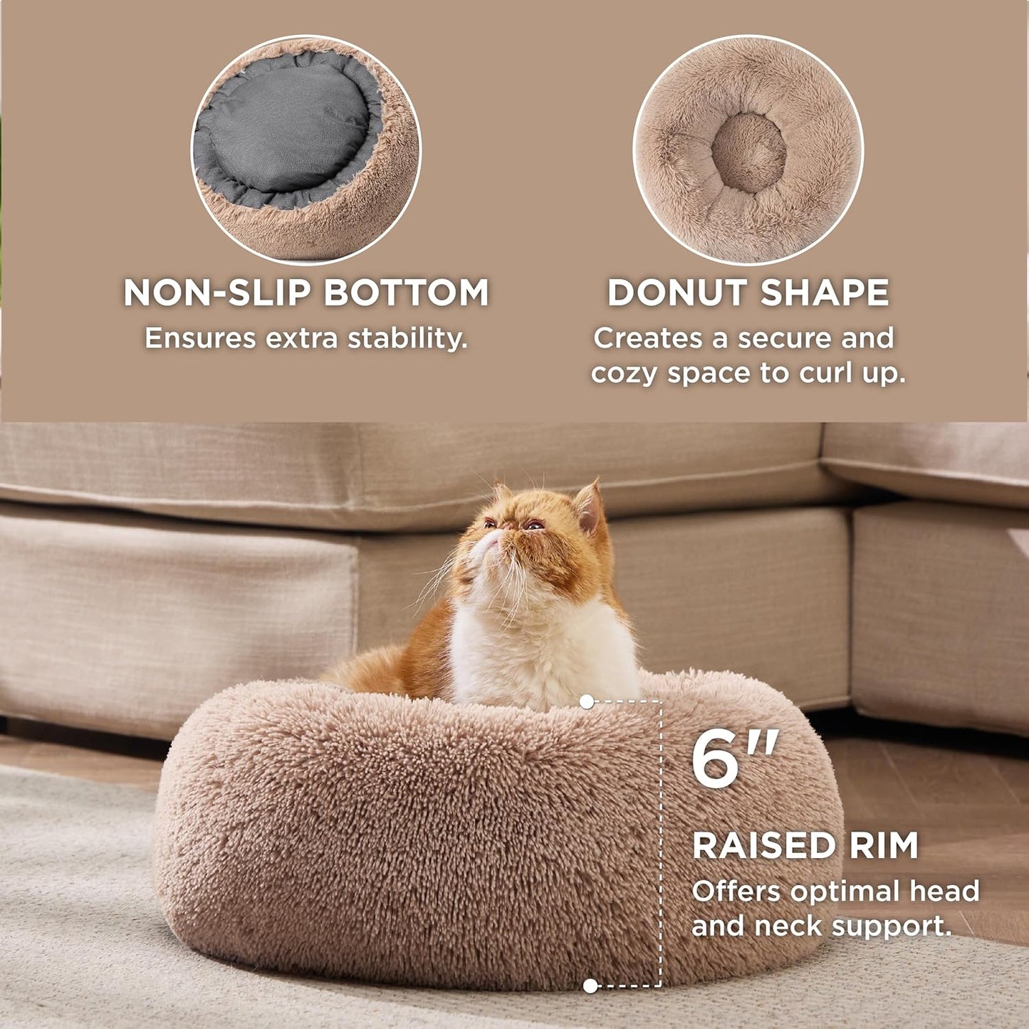 Extra Fluffy Plush Faux Fur Donut Bed