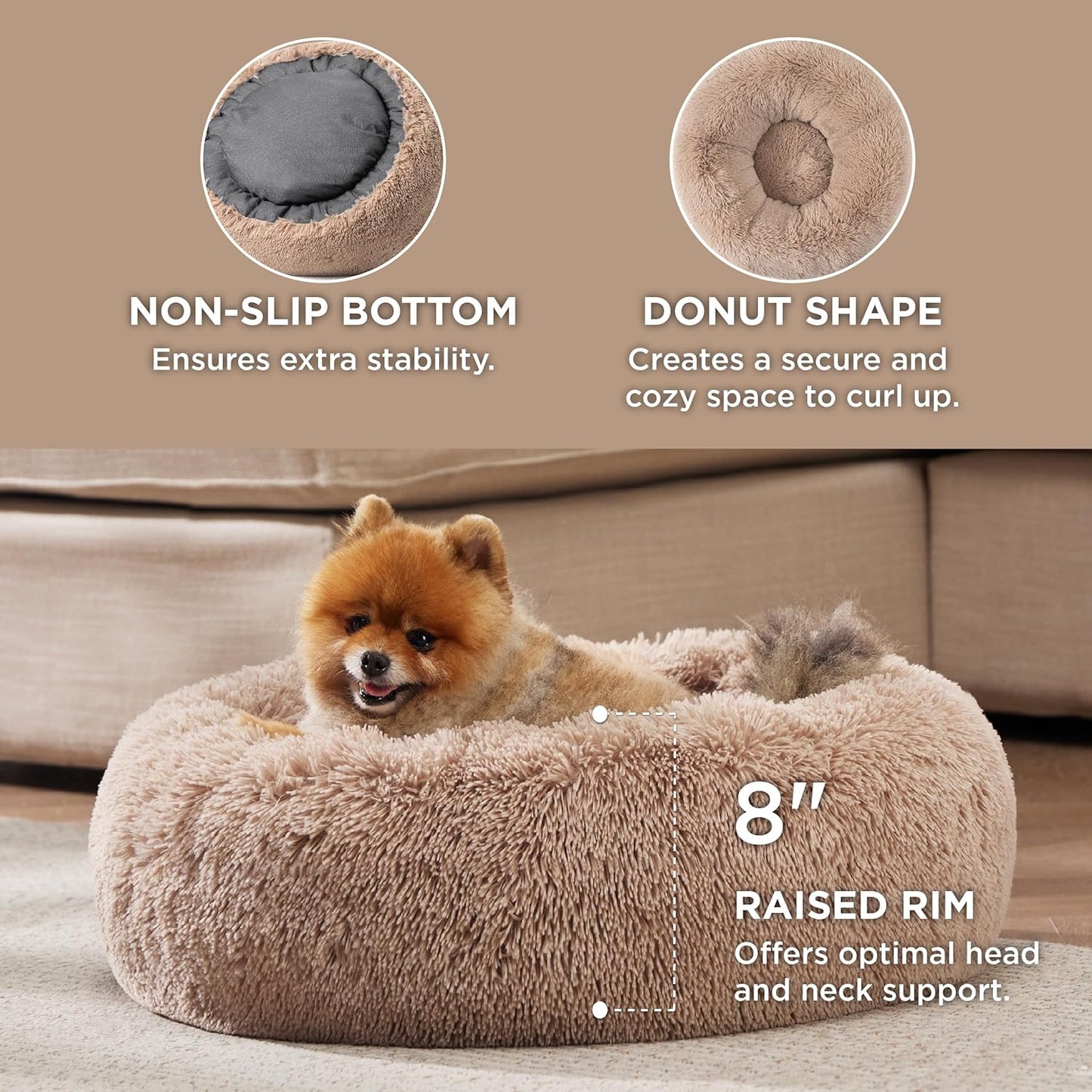 Extra Fluffy Plush Faux Fur Donut Bed