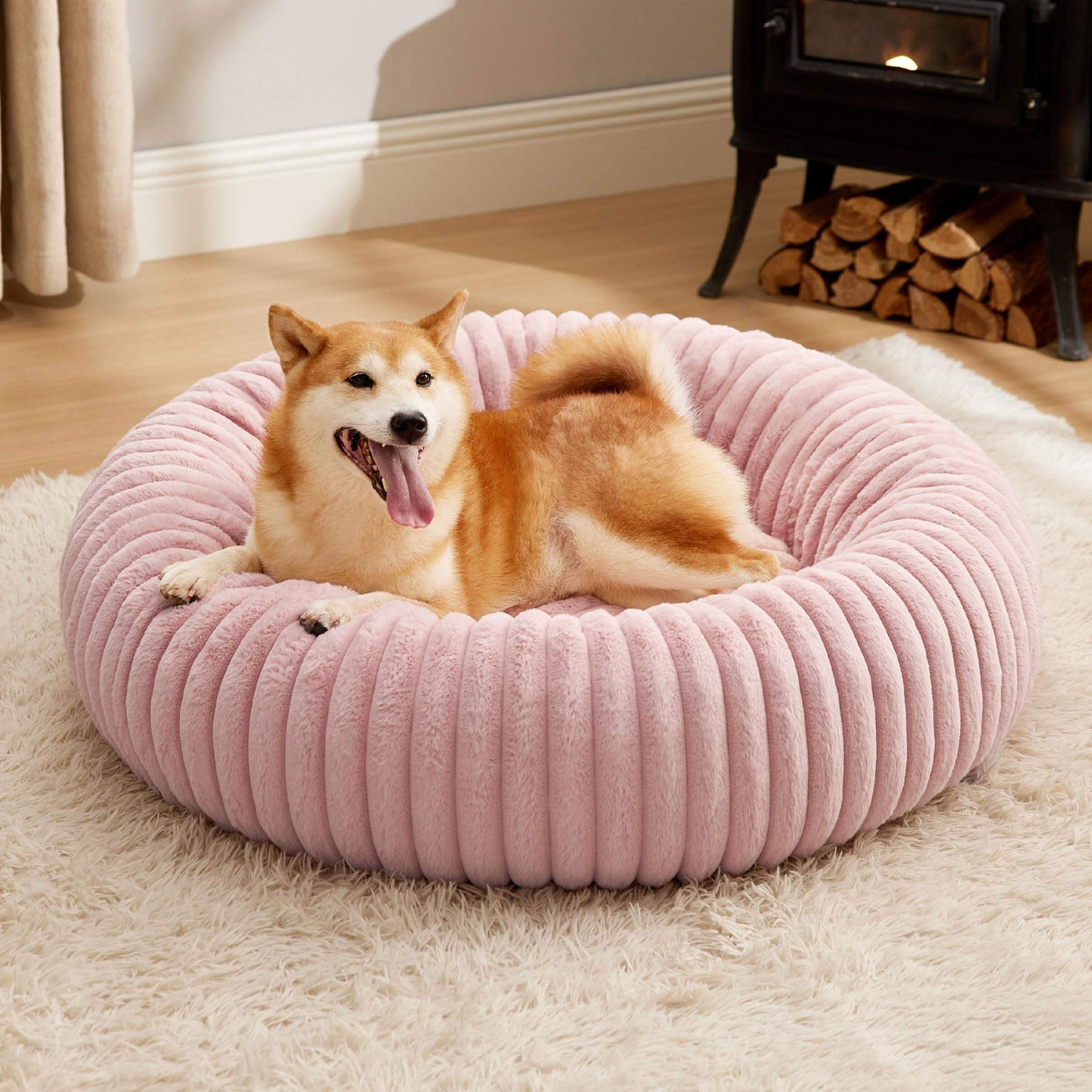 Corduroy Fleece Dog Cat Donut Bed