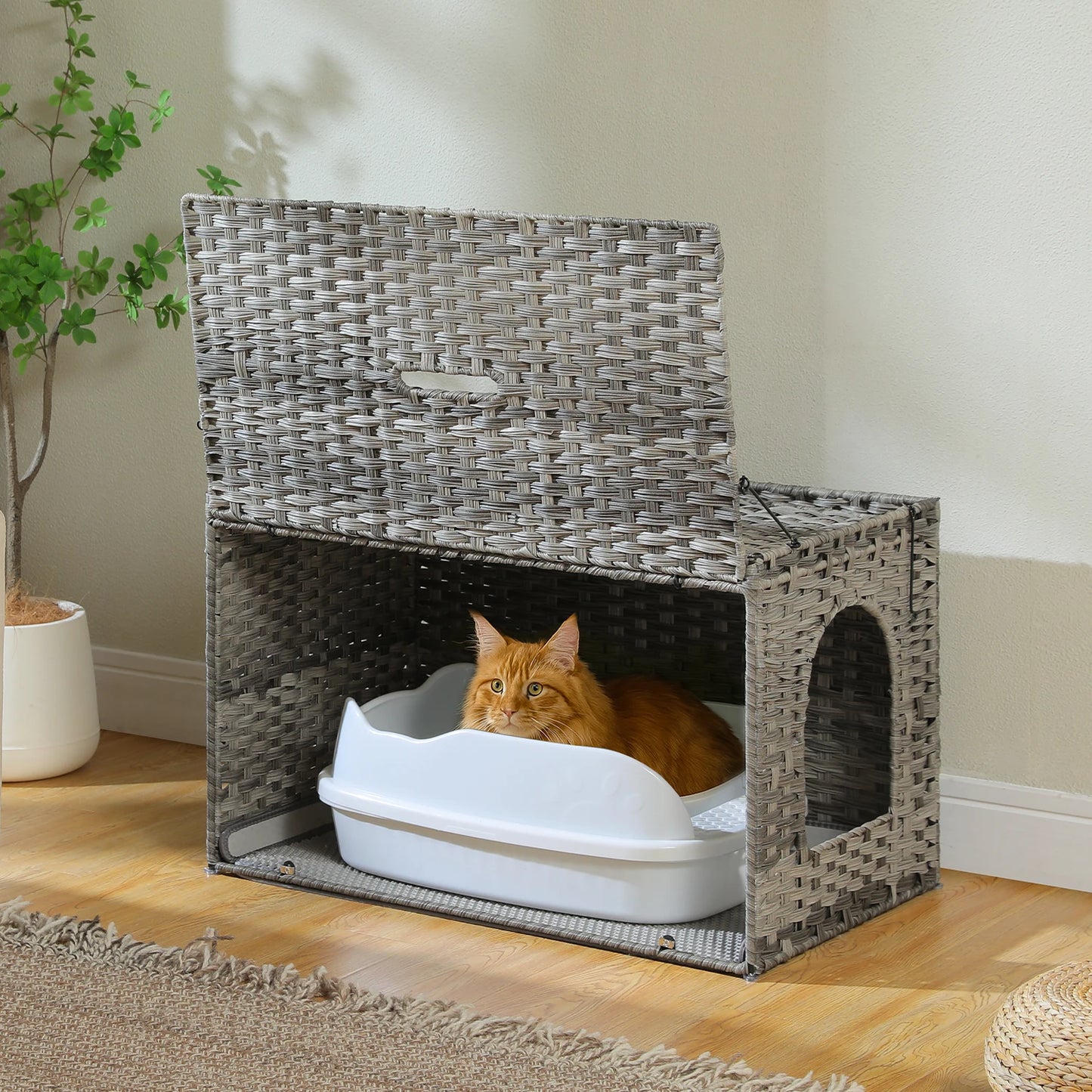 Rattan Cat Litter Box House