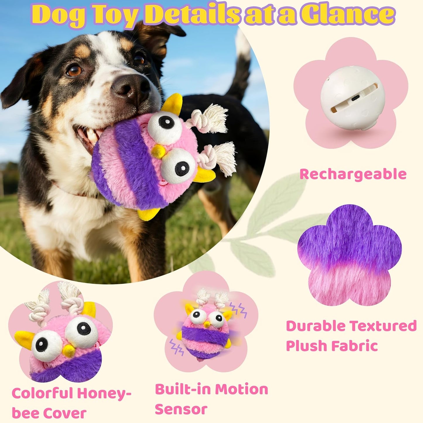 Bee Squeaky Moving Ball Dog Toy