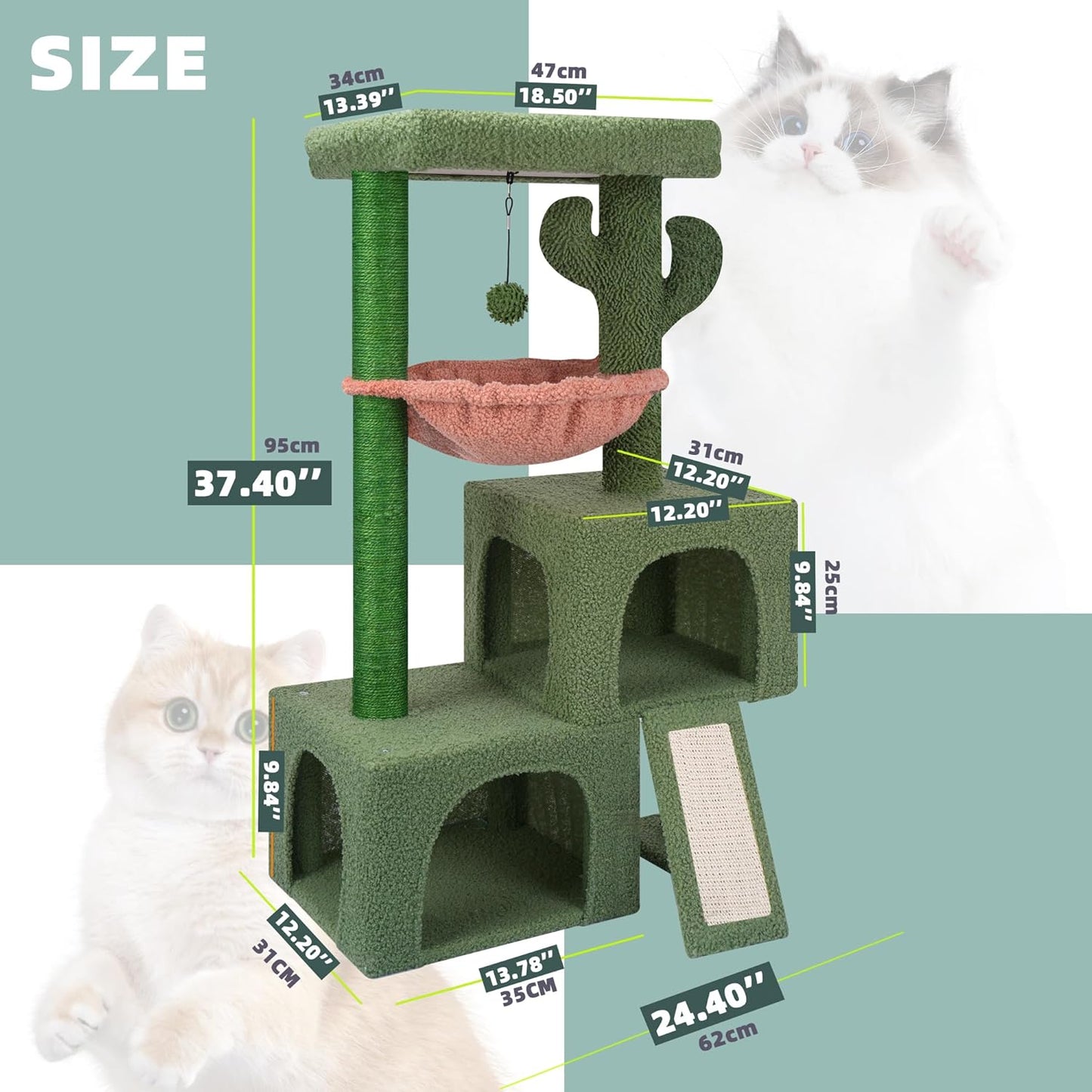 Cactus Cat Tree Tower with Twin Condo