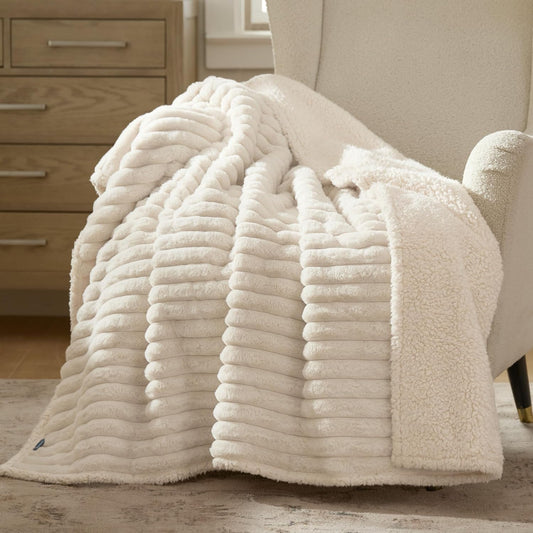 Cream Color Corduroy Fleece Pet Blanket