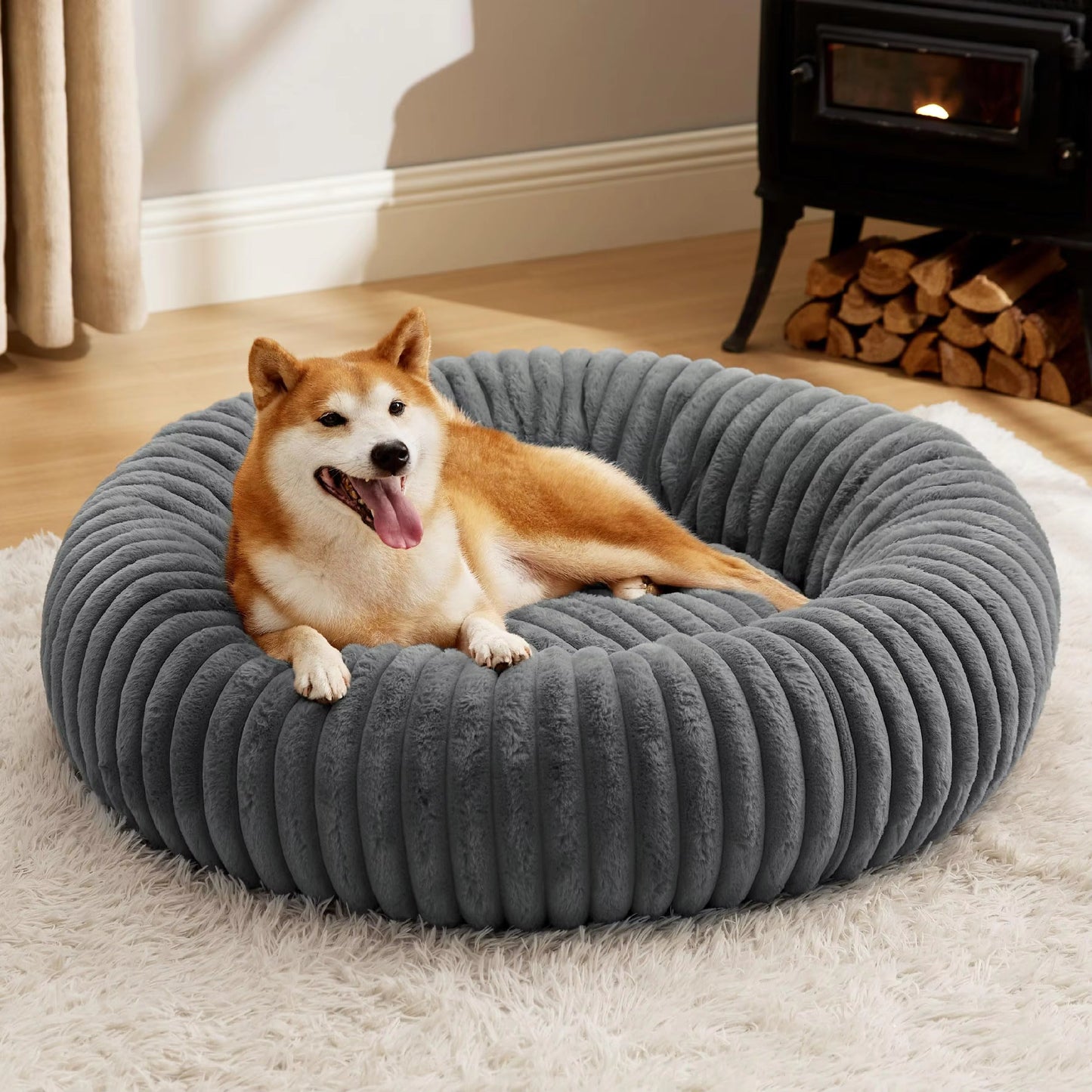 Corduroy Fleece Dog Cat Donut Bed