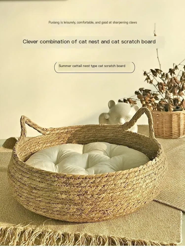Pure Handwoven Rattan Cat Basket