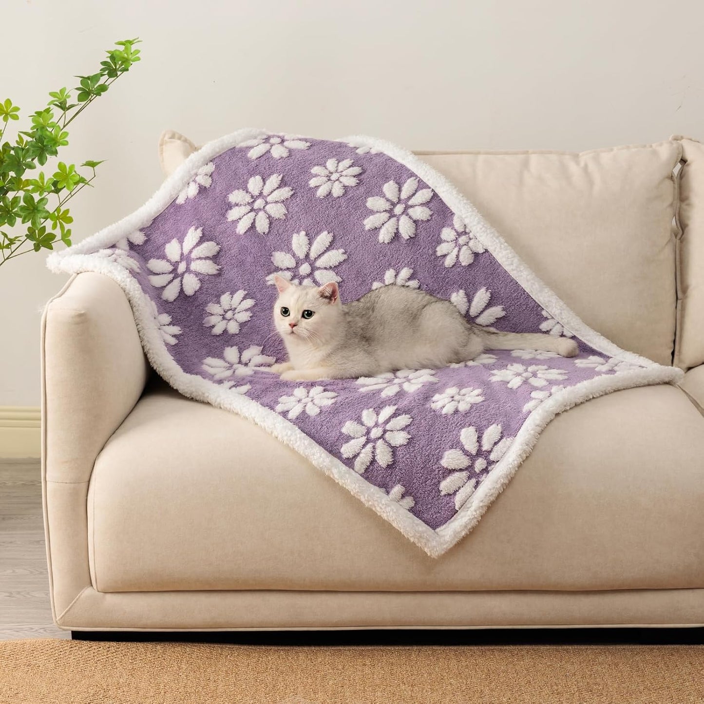 Purple Flowers Waterproof Pet Blanket