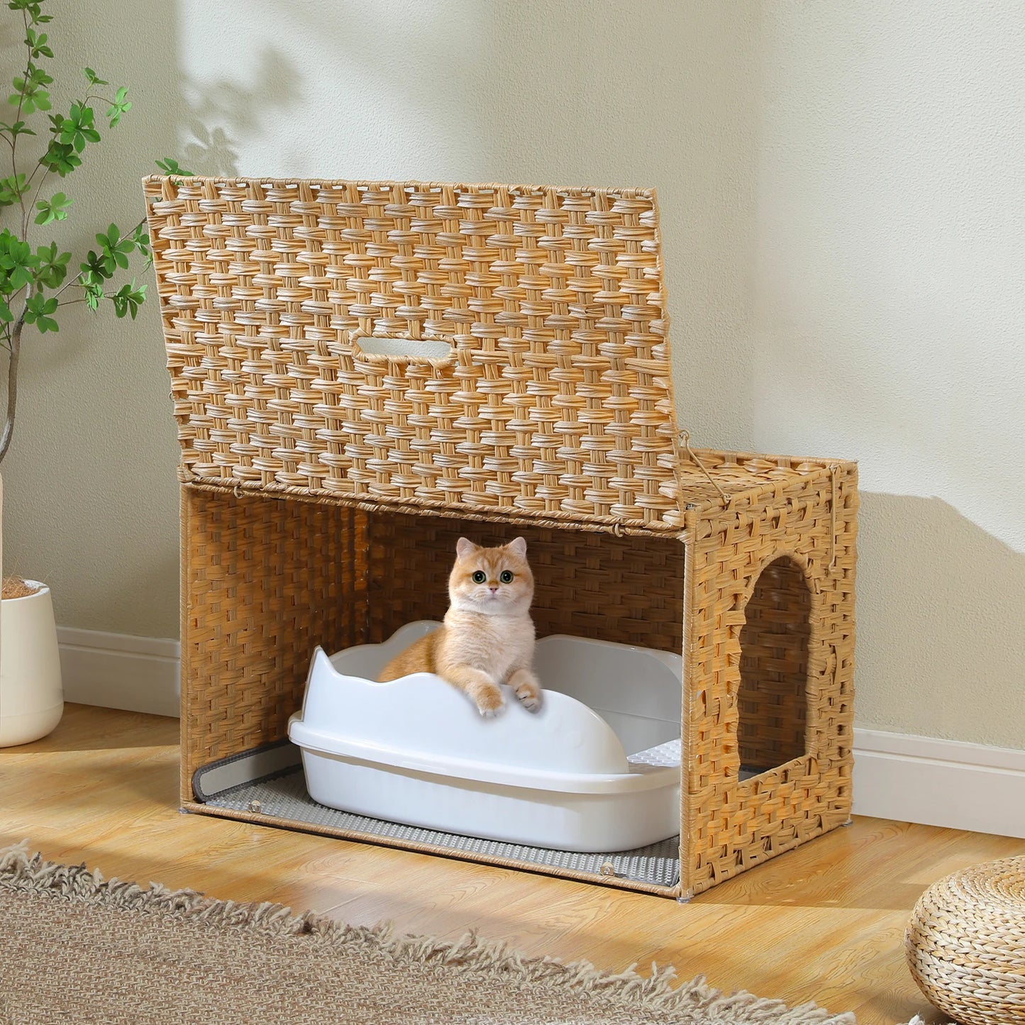 Rattan Cat Litter Box House