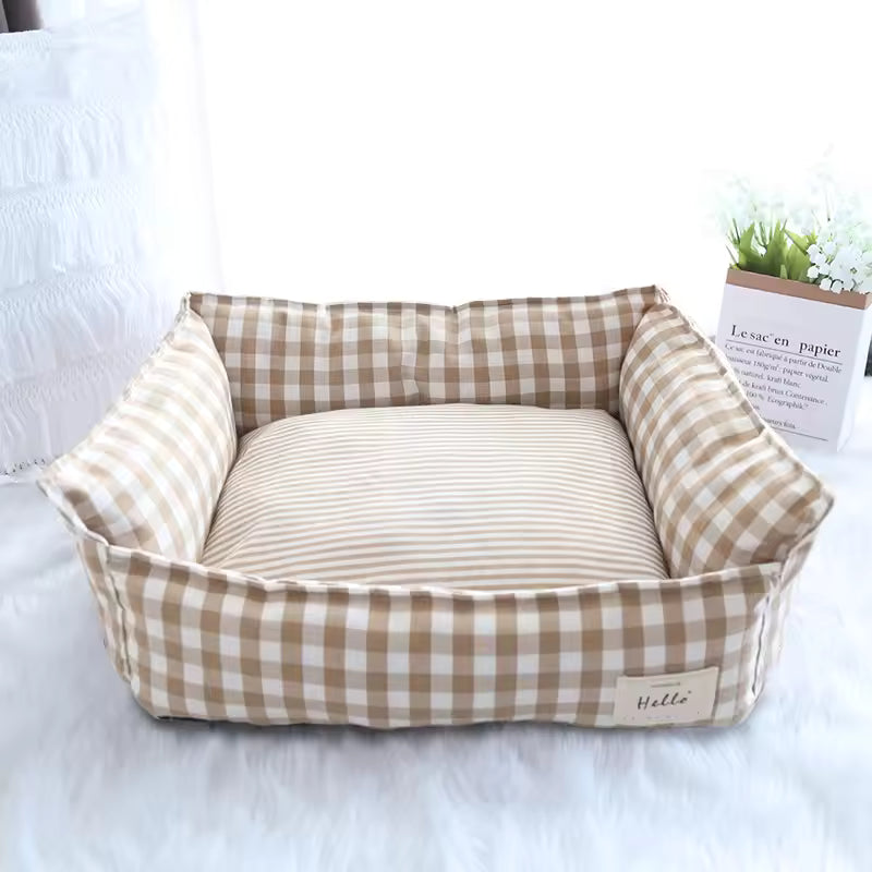 Cat Dog Checkered Bolster Bed