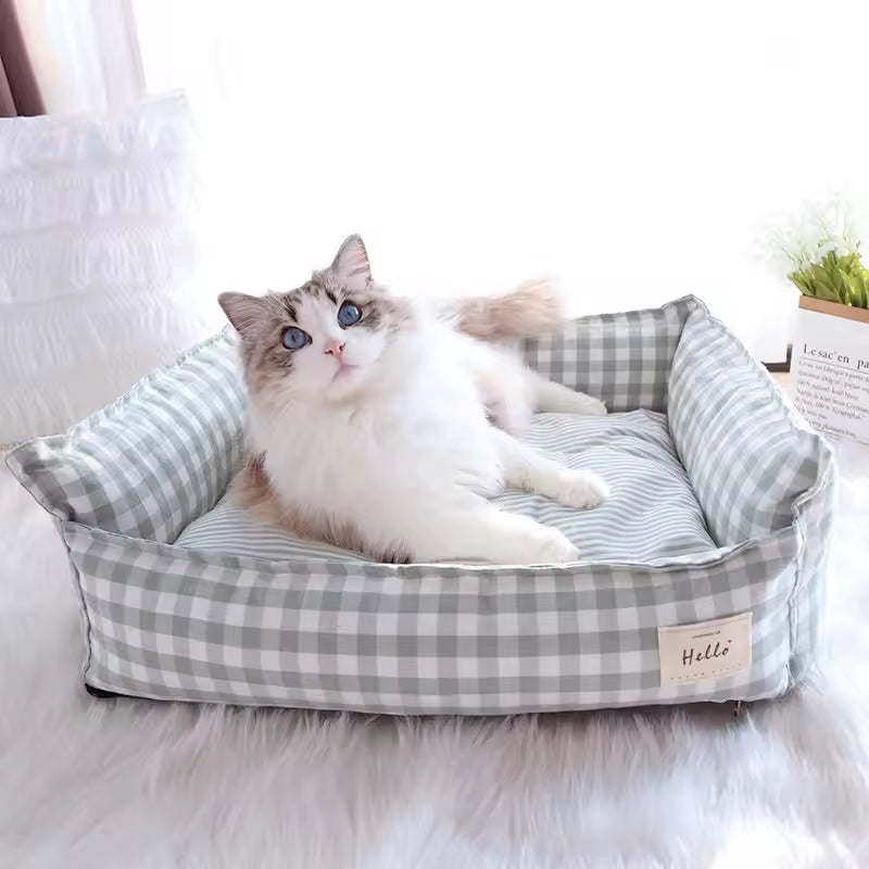 Cat Dog Checkered Bolster Bed