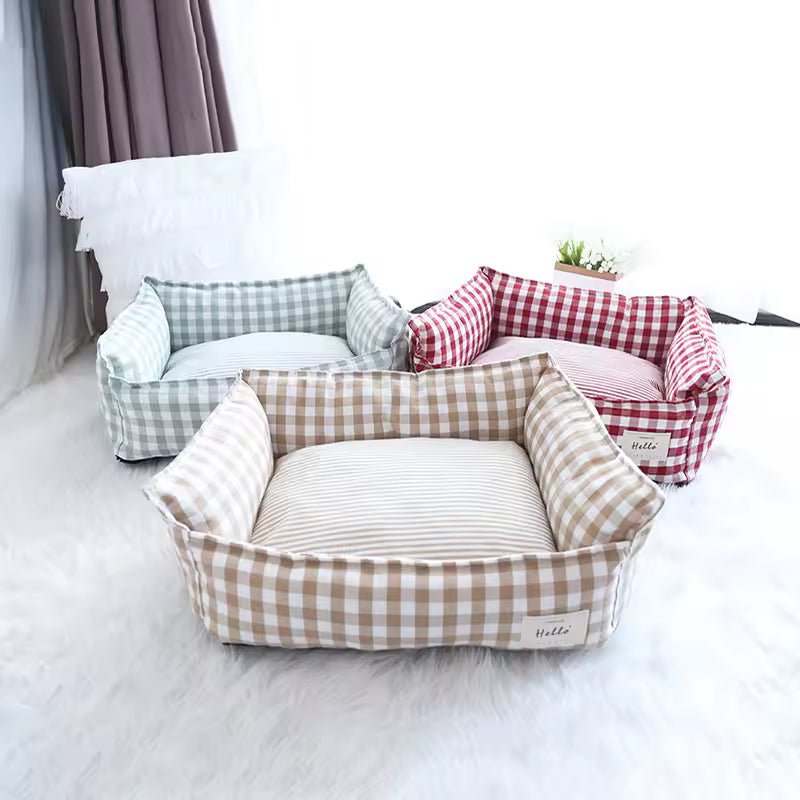 Cat Dog Checkered Bolster Bed