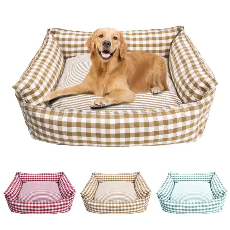 Cat Dog Checkered Bolster Bed