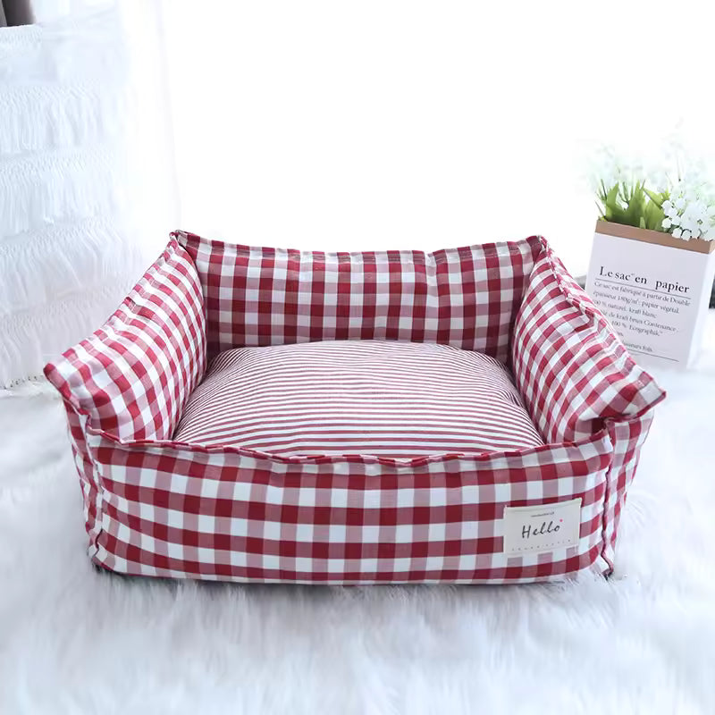 Cat Dog Checkered Bolster Bed