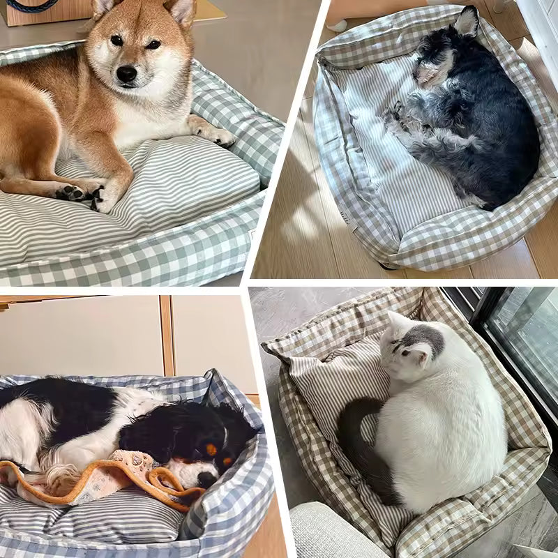 Cat Dog Checkered Bolster Bed
