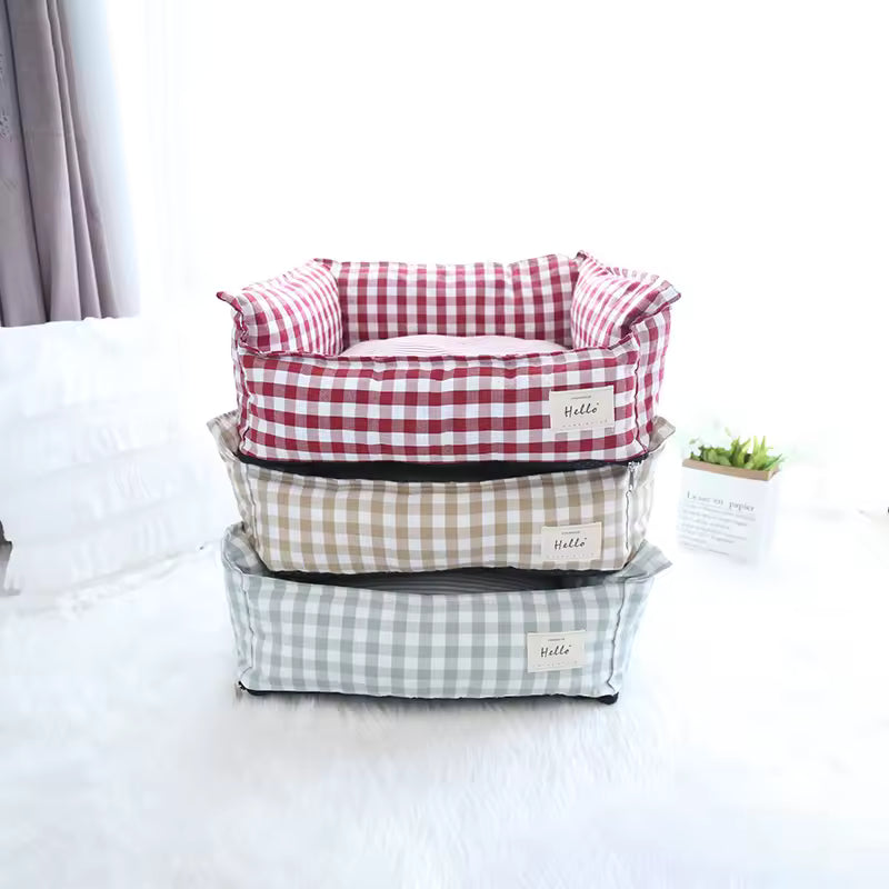 Cat Dog Checkered Bolster Bed