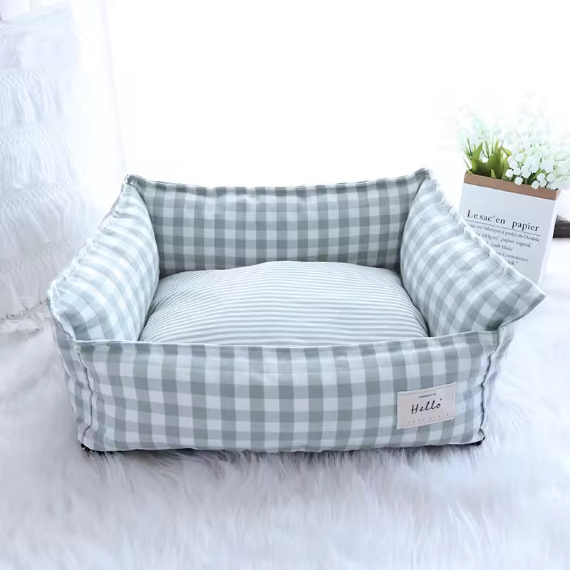 Cat Dog Checkered Bolster Bed