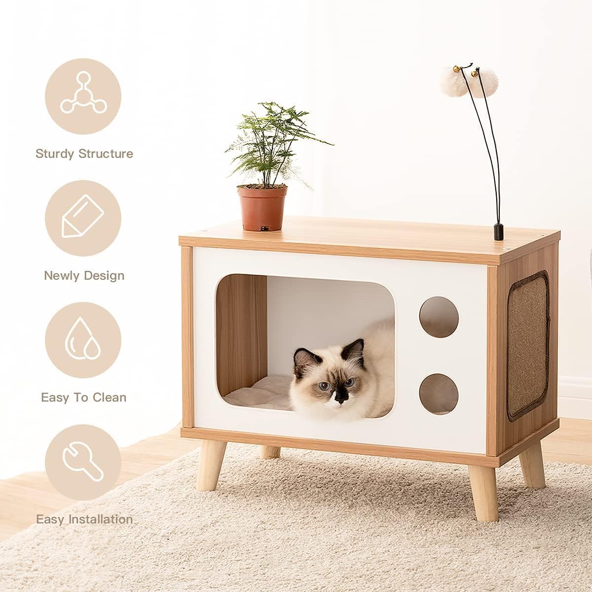 TV-Shaped Wooden Condo Cat House