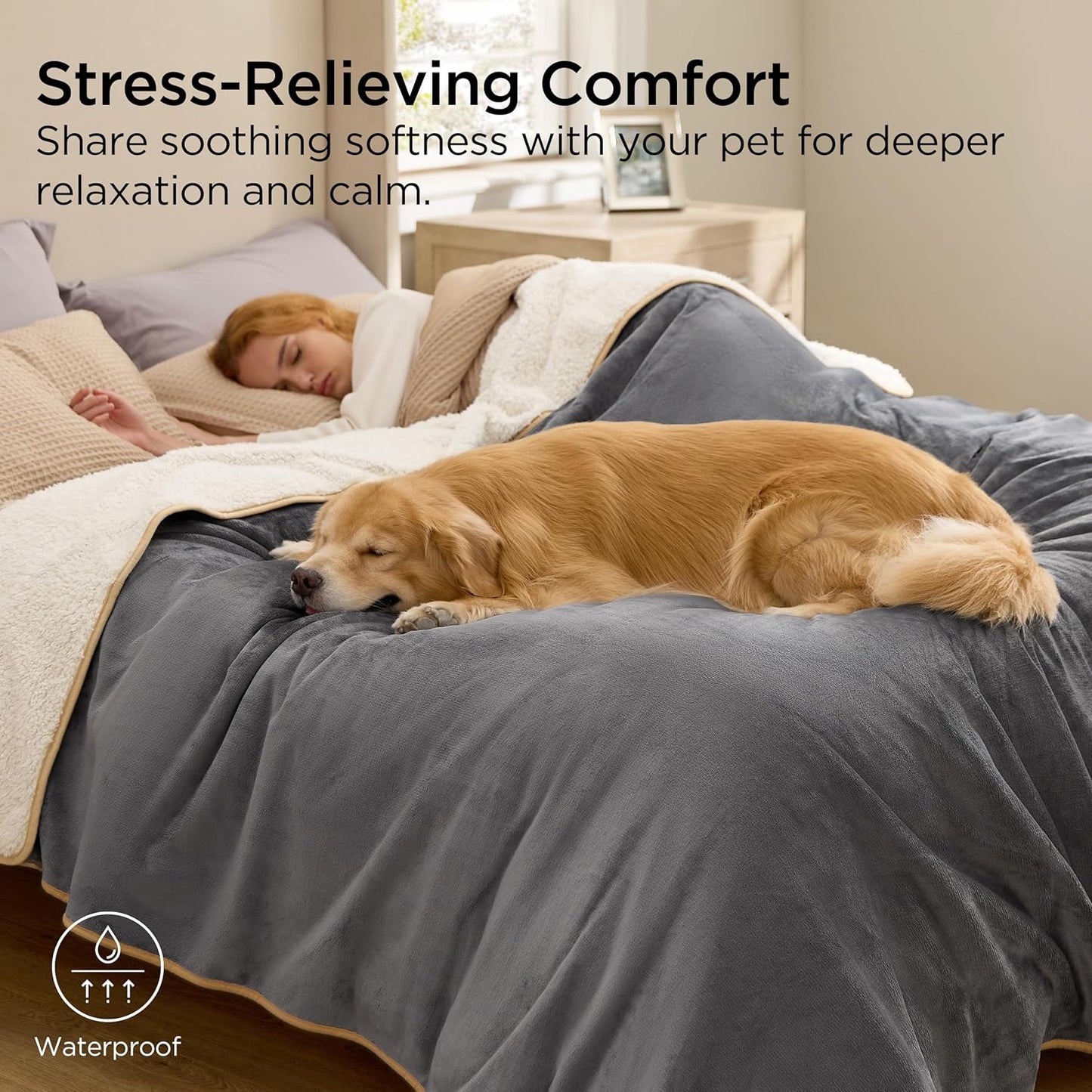 Waterproof Soft Plush Reversible Dog Blanket